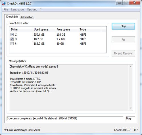 Come correggere errori nel hard disk con CheckDiskGUI.